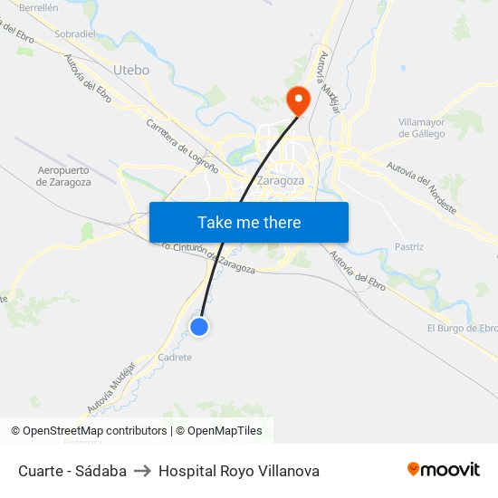 Cuarte - Sádaba to Hospital Royo Villanova map