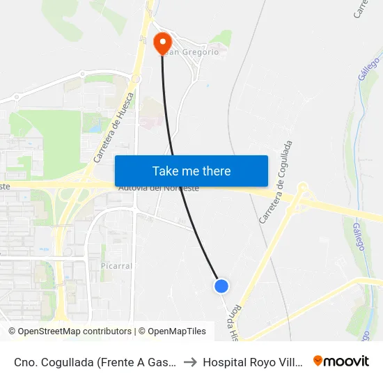 Cno. Cogullada (Frente A Gasolinera) to Hospital Royo Villanova map