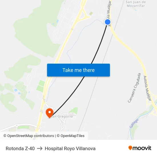 Rotonda Z-40 to Hospital Royo Villanova map
