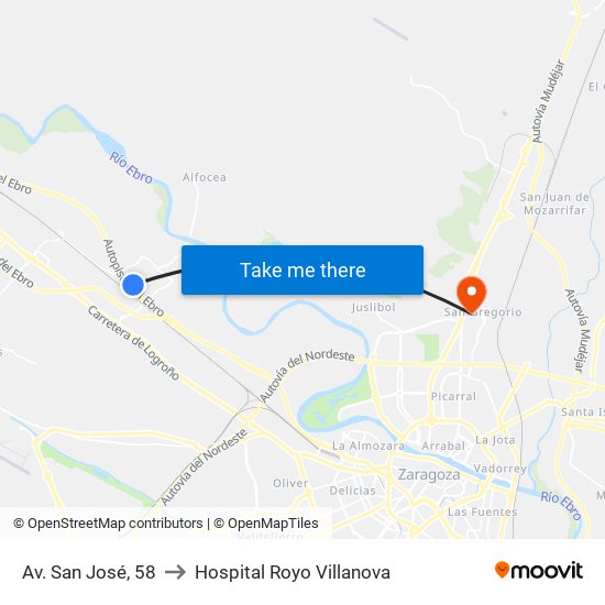 Av. San José, 58 to Hospital Royo Villanova map