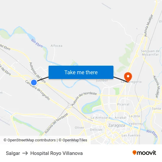 Salgar to Hospital Royo Villanova map