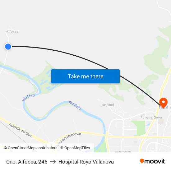 Cno. Alfocea, 245 to Hospital Royo Villanova map
