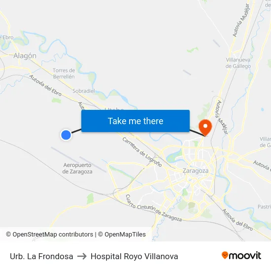 Urb. La Frondosa to Hospital Royo Villanova map
