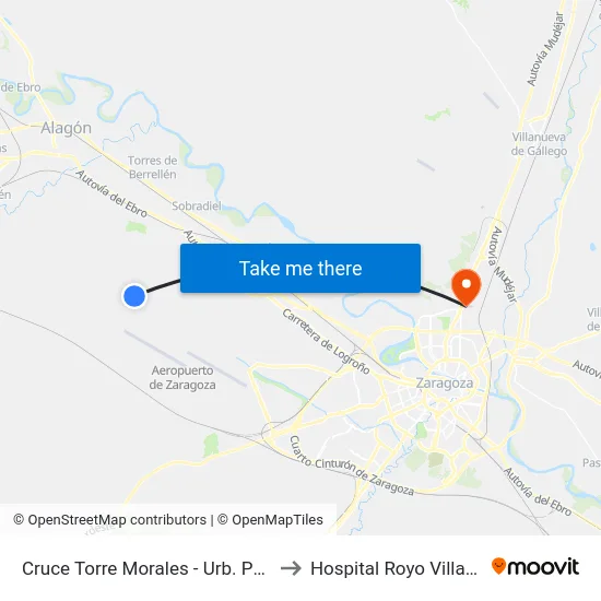 Cruce Torre Morales - Urb. Paraíso to Hospital Royo Villanova map