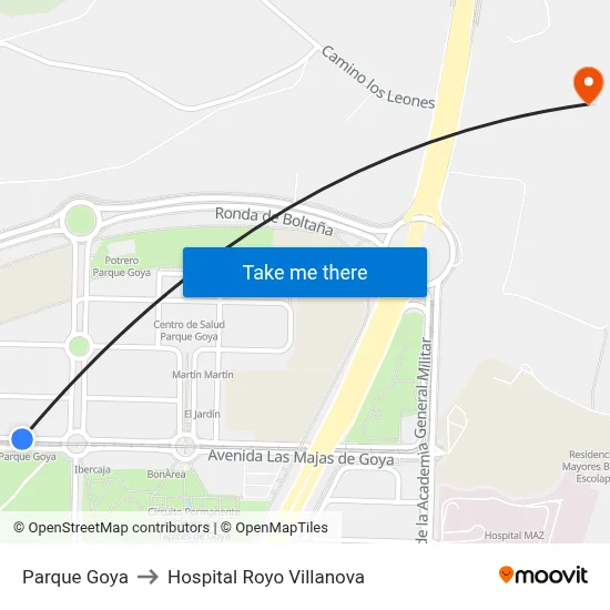 Parque Goya to Hospital Royo Villanova map