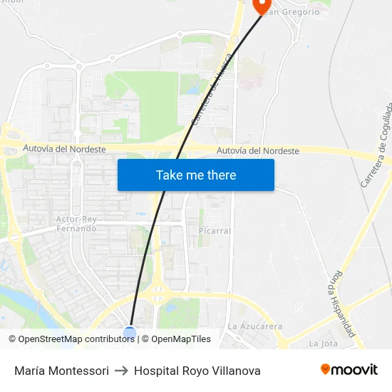 María Montessori to Hospital Royo Villanova map