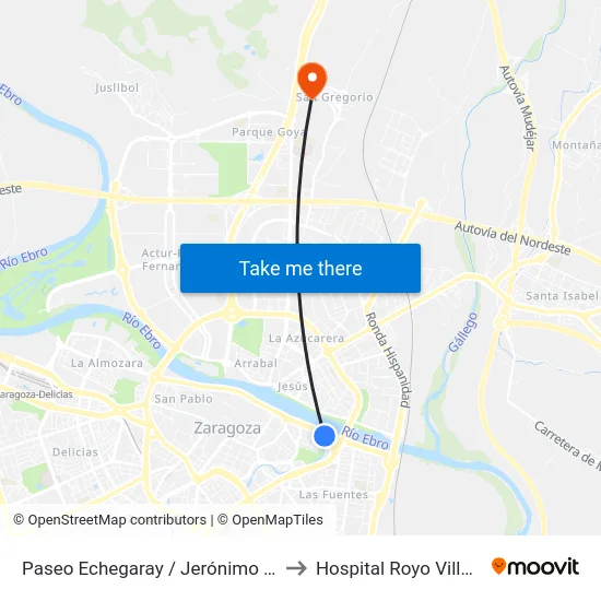 Paseo Echegaray / Jerónimo Vicens to Hospital Royo Villanova map