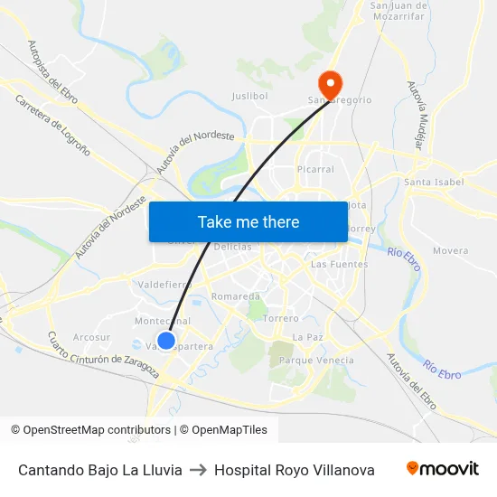 Cantando Bajo La Lluvia to Hospital Royo Villanova map