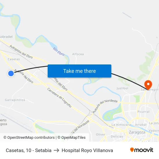 Casetas, 10 - Setabia to Hospital Royo Villanova map