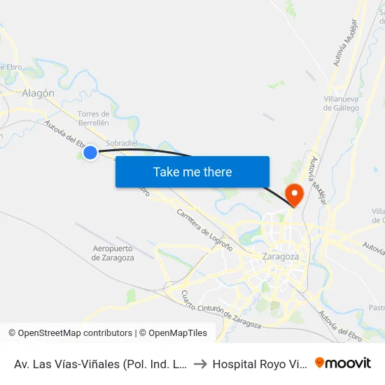 Av. Las Vías-Viñales (Pol. Ind. Los Leones) to Hospital Royo Villanova map