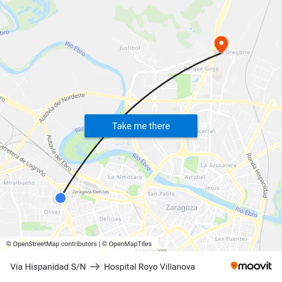 Vía Hispanidad S/N to Hospital Royo Villanova map