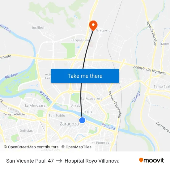 San Vicente Paul, 47 to Hospital Royo Villanova map