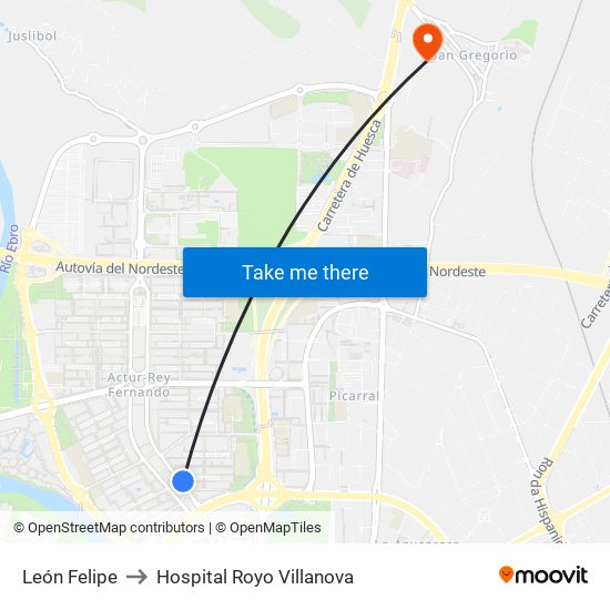 León Felipe to Hospital Royo Villanova map