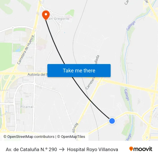 Av. de Cataluña N.º 290 to Hospital Royo Villanova map