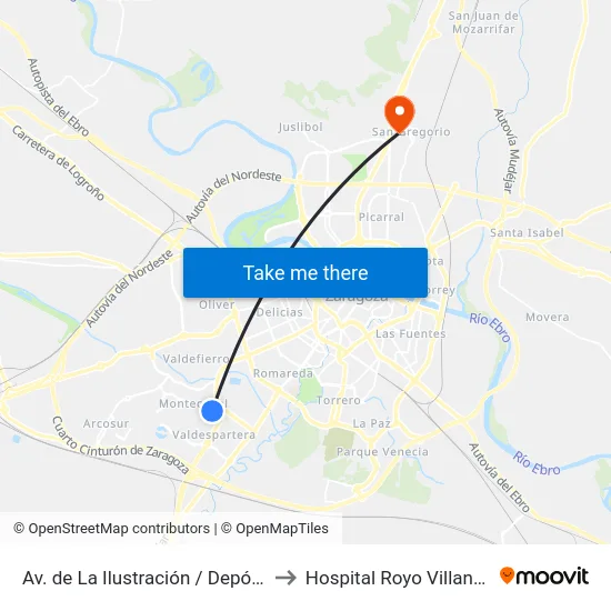 Av. de La Ilustración / Depósito to Hospital Royo Villanova map