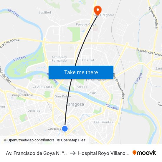 Av. Francisco de Goya N. º 2 to Hospital Royo Villanova map