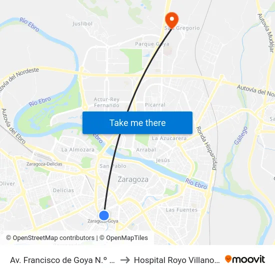 Av. Francisco de Goya N.º 50 to Hospital Royo Villanova map