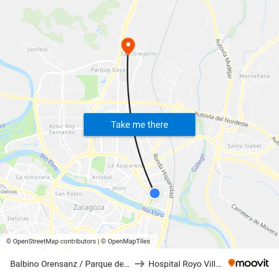 Balbino Orensanz / Parque de Oriente to Hospital Royo Villanova map