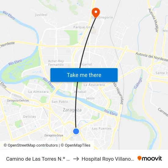 Camino de Las Torres N.º 35 to Hospital Royo Villanova map