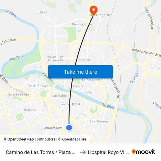 Camino de Las Torres / Plaza Schweitzer to Hospital Royo Villanova map