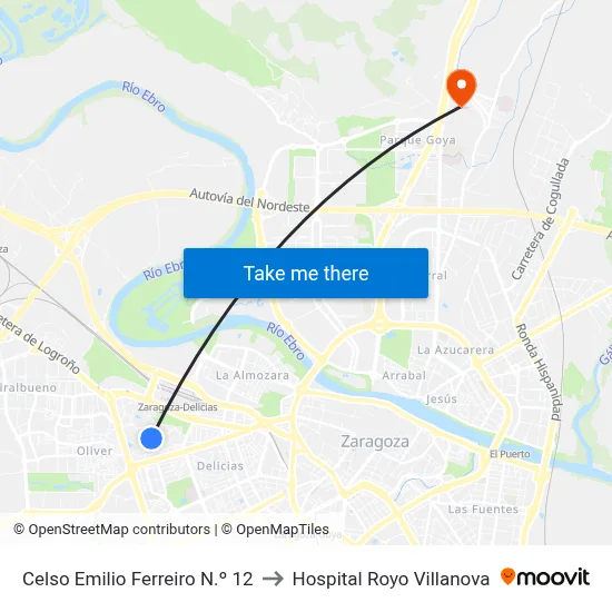 Celso Emilio Ferreiro N.º 12 to Hospital Royo Villanova map