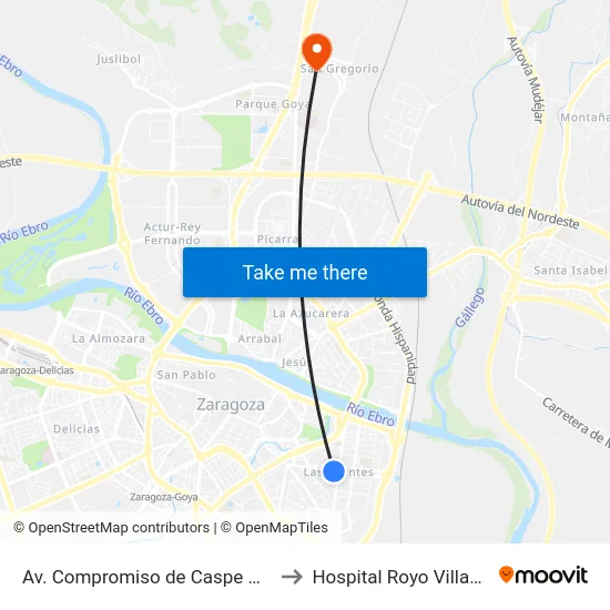 Av. Compromiso de Caspe N.º 48 to Hospital Royo Villanova map