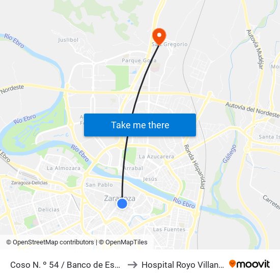 Coso N. º 54 / Banco de España to Hospital Royo Villanova map