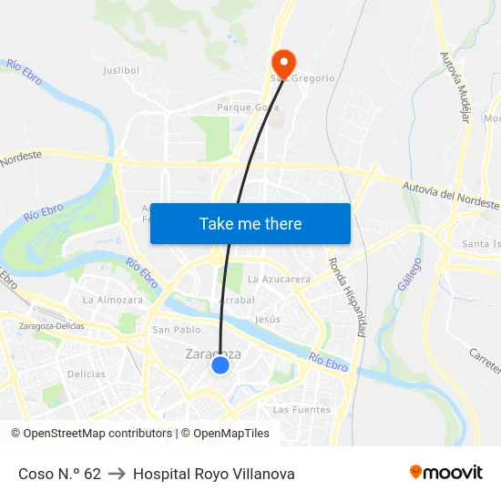 Coso N.º 62 to Hospital Royo Villanova map