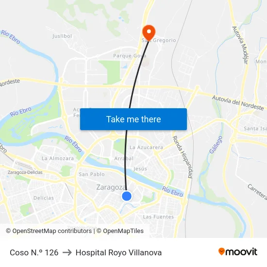 Coso N.º 126 to Hospital Royo Villanova map