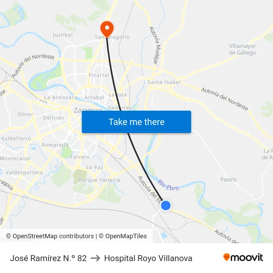 José Ramírez N.º 82 to Hospital Royo Villanova map