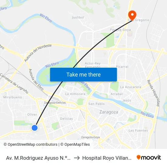 Av. M.Rodriguez Ayuso N.º 11 to Hospital Royo Villanova map