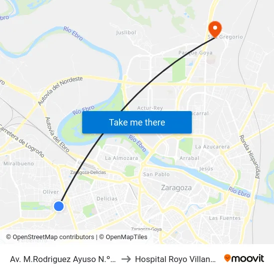 Av. M.Rodriguez Ayuso N.º 44 to Hospital Royo Villanova map