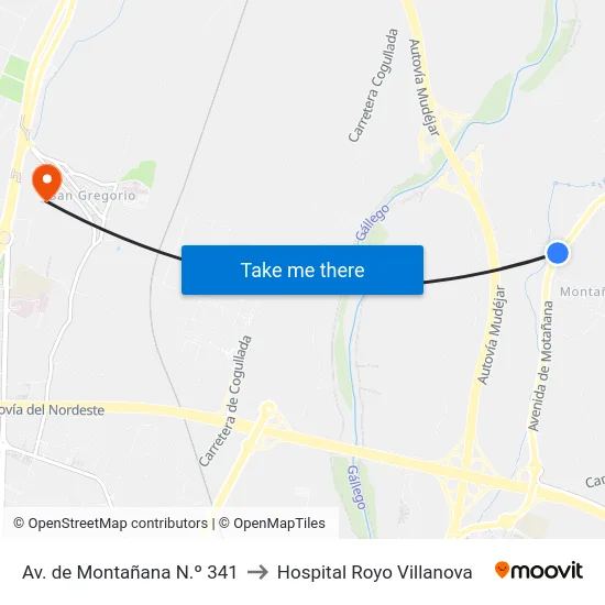 Av. de Montañana N.º 341 to Hospital Royo Villanova map