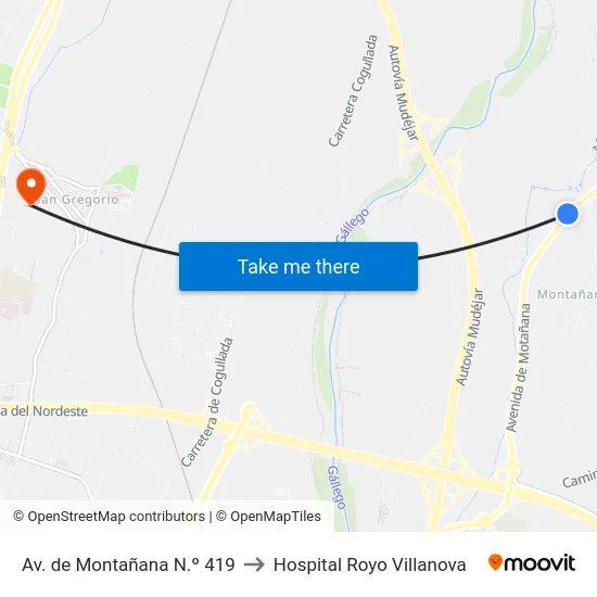 Av. de Montañana N.º 419 to Hospital Royo Villanova map