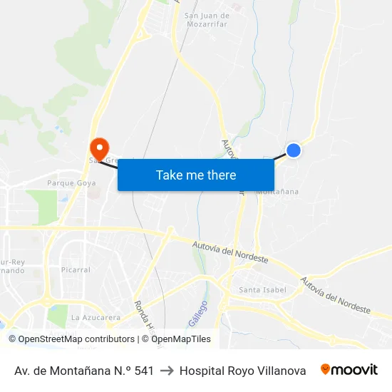 Av. de Montañana N.º 541 to Hospital Royo Villanova map
