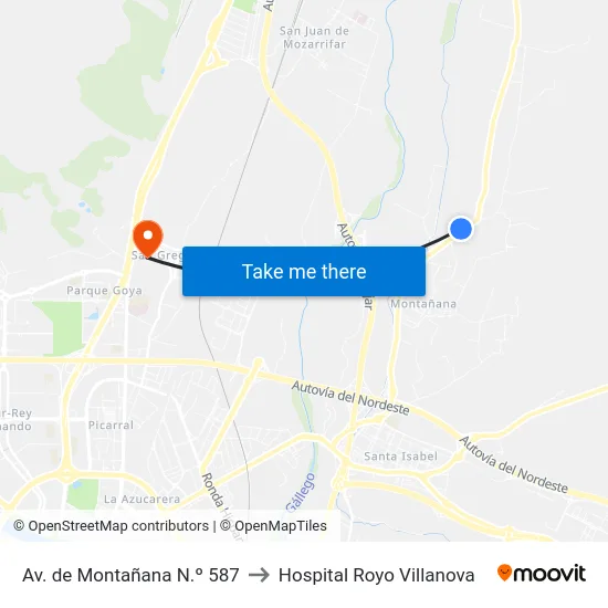 Av. de Montañana N.º 587 to Hospital Royo Villanova map