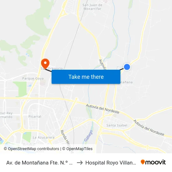 Av. de Montañana Fte. N.º 489 to Hospital Royo Villanova map