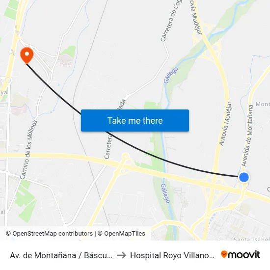Av. de Montañana / Báscula to Hospital Royo Villanova map