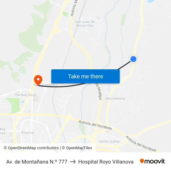 Av. de Montañana N.º 777 to Hospital Royo Villanova map