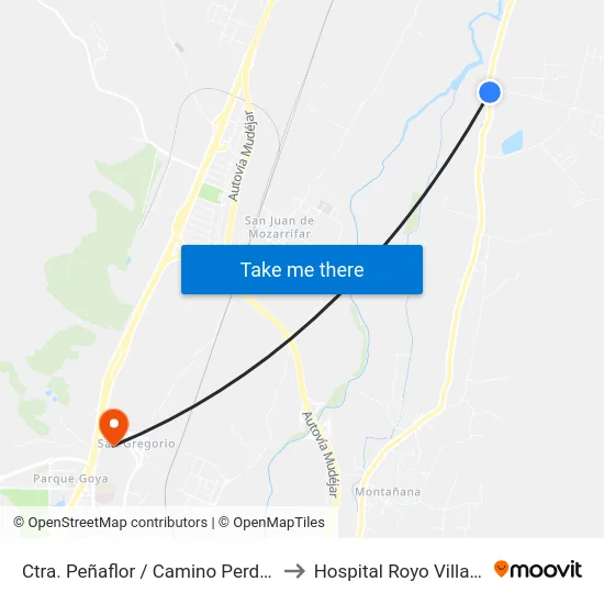 Ctra. Peñaflor / Camino Perdiguera to Hospital Royo Villanova map
