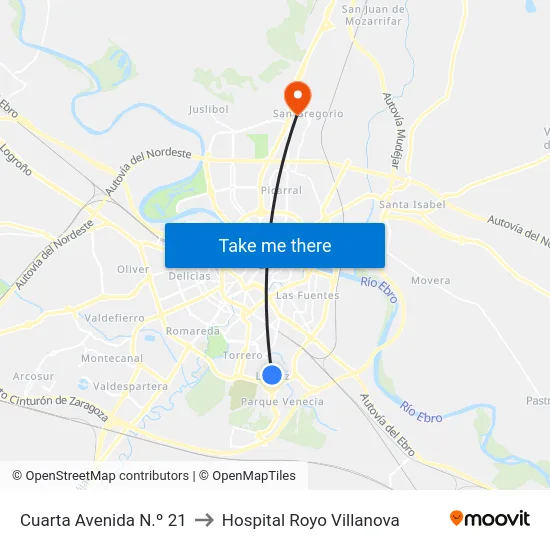Cuarta Avenida N.º 21 to Hospital Royo Villanova map