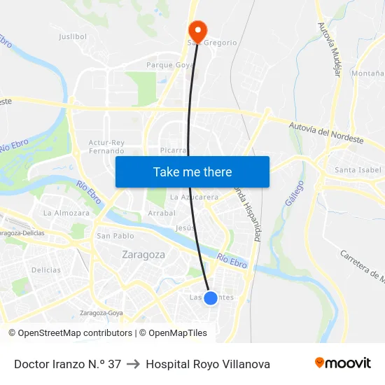 Doctor Iranzo N.º 37 to Hospital Royo Villanova map