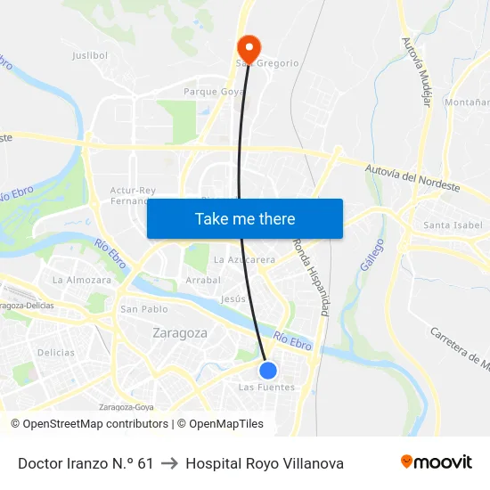 Doctor Iranzo N.º 61 to Hospital Royo Villanova map