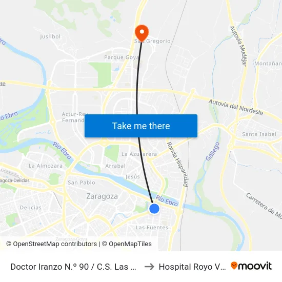 Doctor Iranzo N.º 90 / C.S. Las Fuentes Norte to Hospital Royo Villanova map