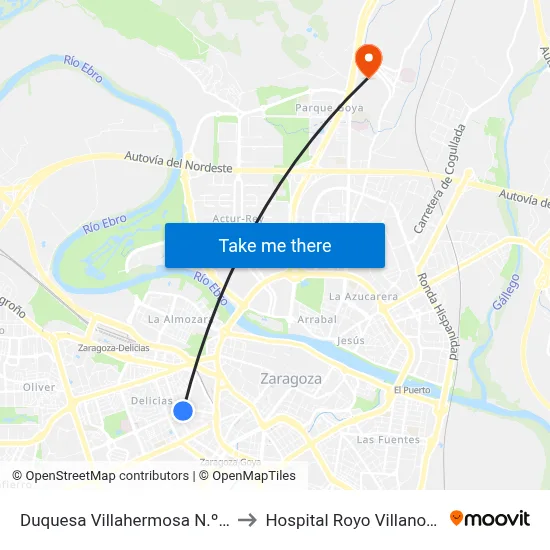 Duquesa Villahermosa N.º 3 to Hospital Royo Villanova map