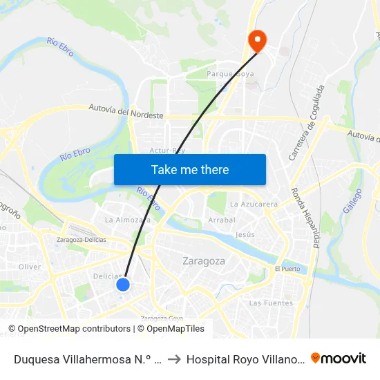 Duquesa Villahermosa N.º 10 to Hospital Royo Villanova map