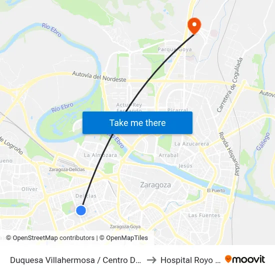 Duquesa Villahermosa / Centro Deportivo Municipal to Hospital Royo Villanova map