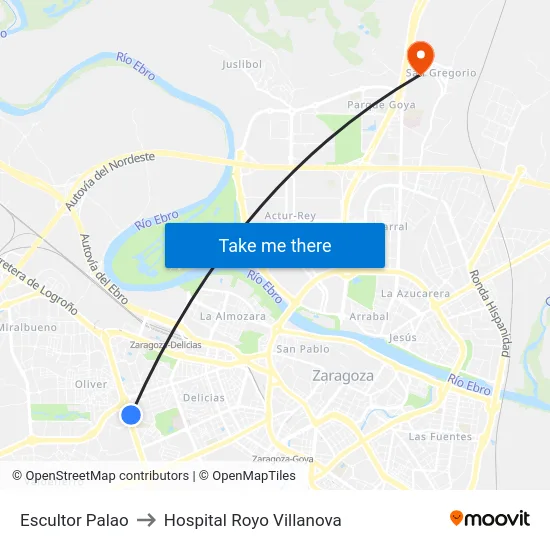 Escultor Palao to Hospital Royo Villanova map