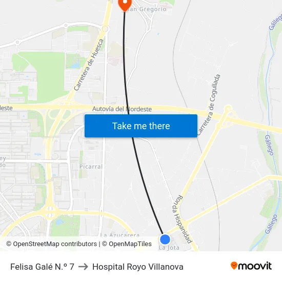 Felisa Galé N.º 7 to Hospital Royo Villanova map