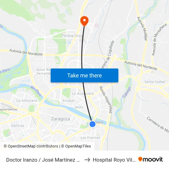 Doctor Iranzo / José Martínez Ruiz Azorín to Hospital Royo Villanova map